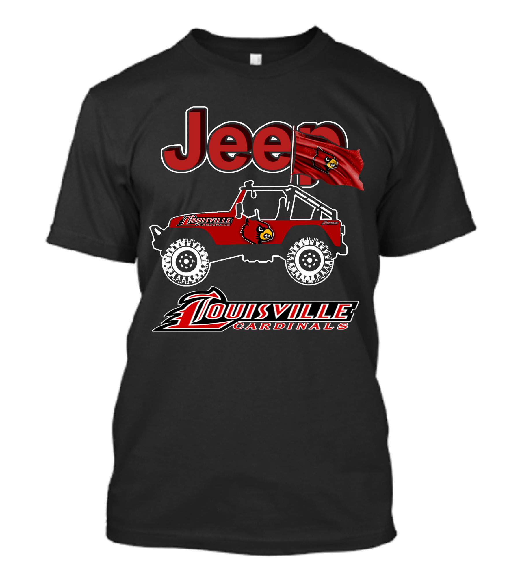 Jeep Louisville Cardinals Red Off-Road Vehicle With Cardinal Flag T-Shirt