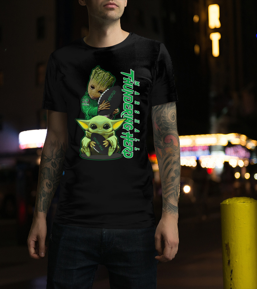 Marshall Thundering Herd Groot Baby Yoda Football T-Shirt