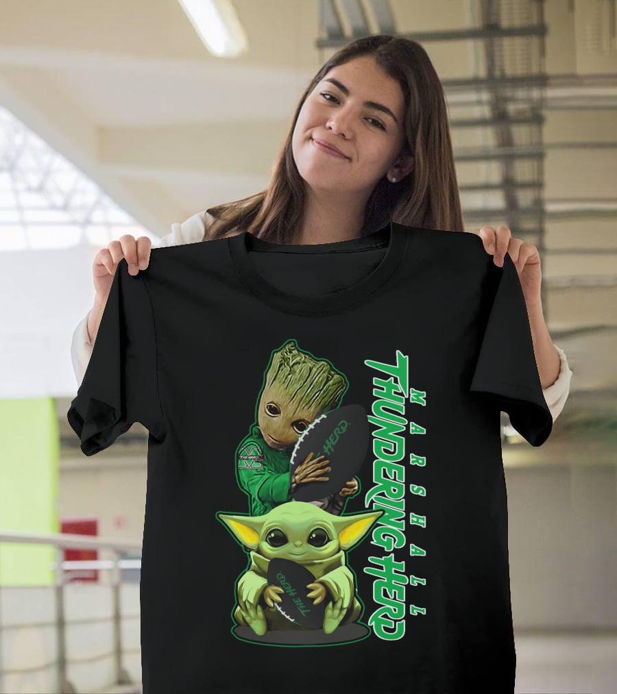 Marshall Thundering Herd Groot Baby Yoda Football T-Shirt