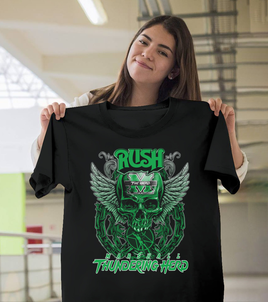 RUSH Marshall Thundering Herd The Herd Skull Winged T-Shirt