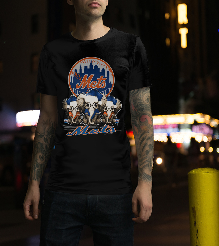 Mets Christmas Elephants New York Skyline T-Shirt