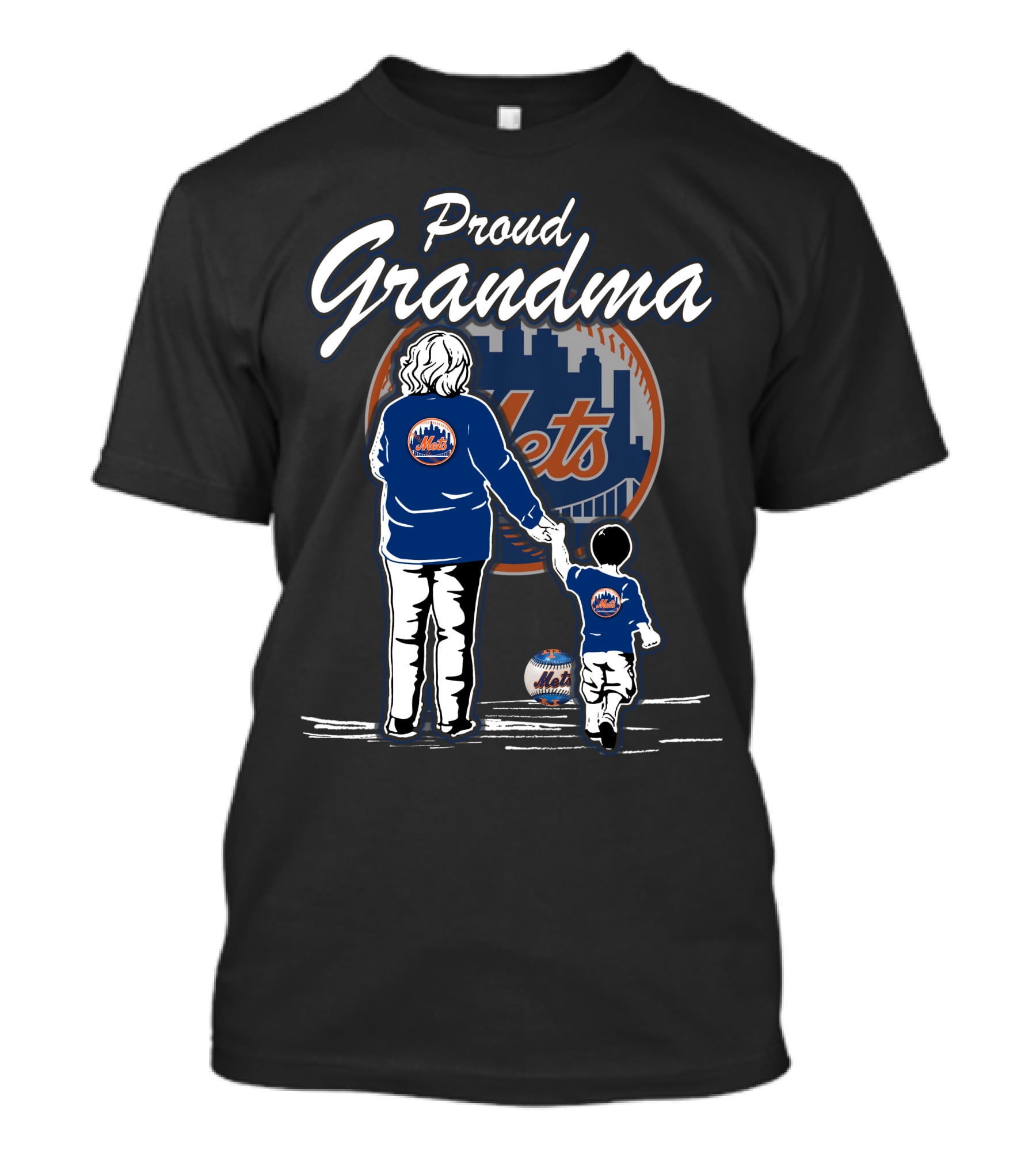 Proud Grandma New York Mets Family Skyline Baseball T-Shirt
