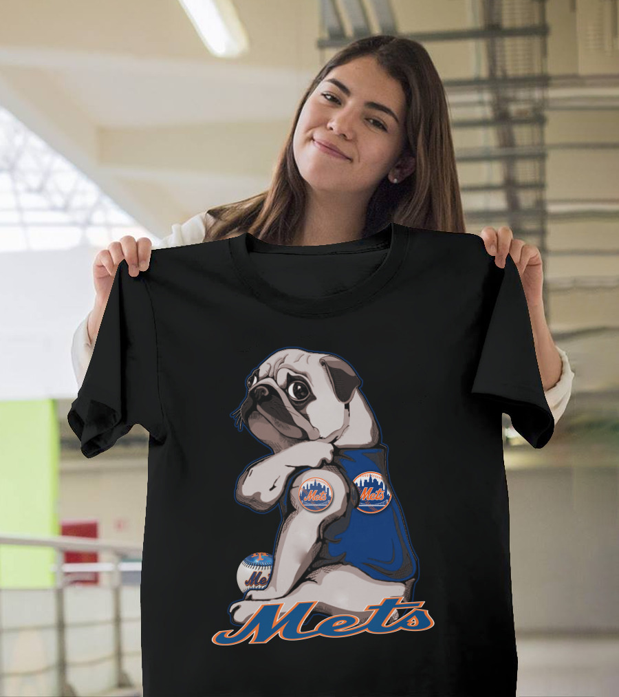 Pug Mets Baseball Team Mascot T-Shirt