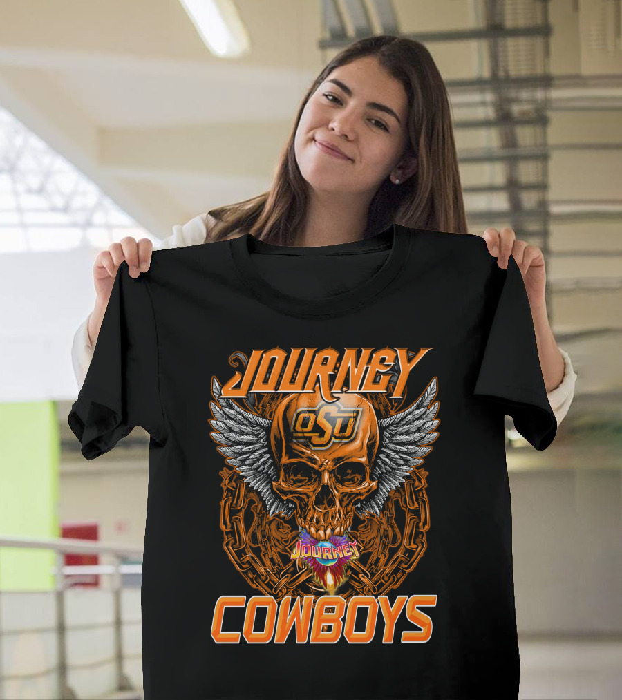 JOURNEY OSU COWBOYS SKULL WINGS AND CHAINS T-Shirt