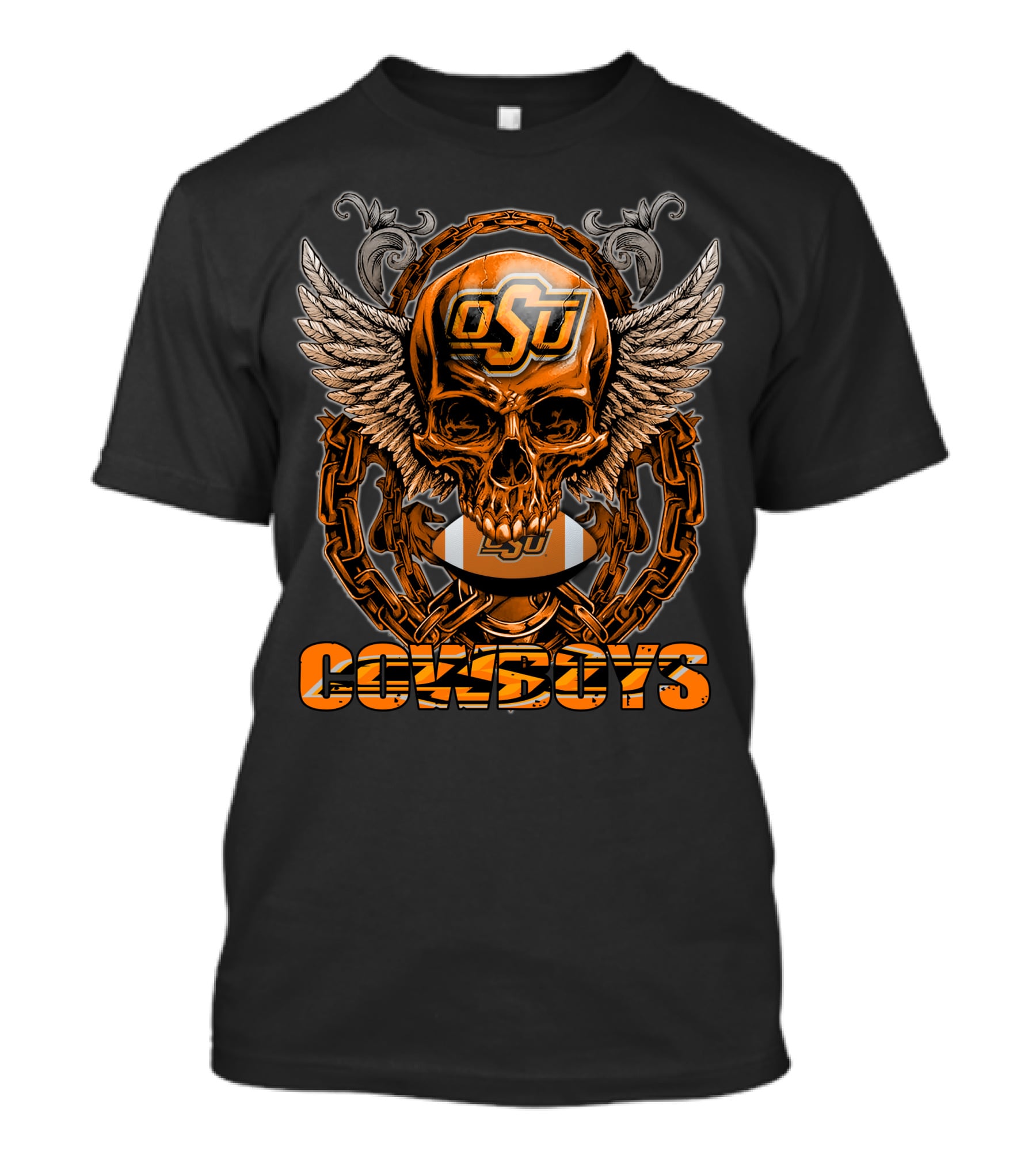 OSU Skull Wings Chain Football Cowboys T-Shirt