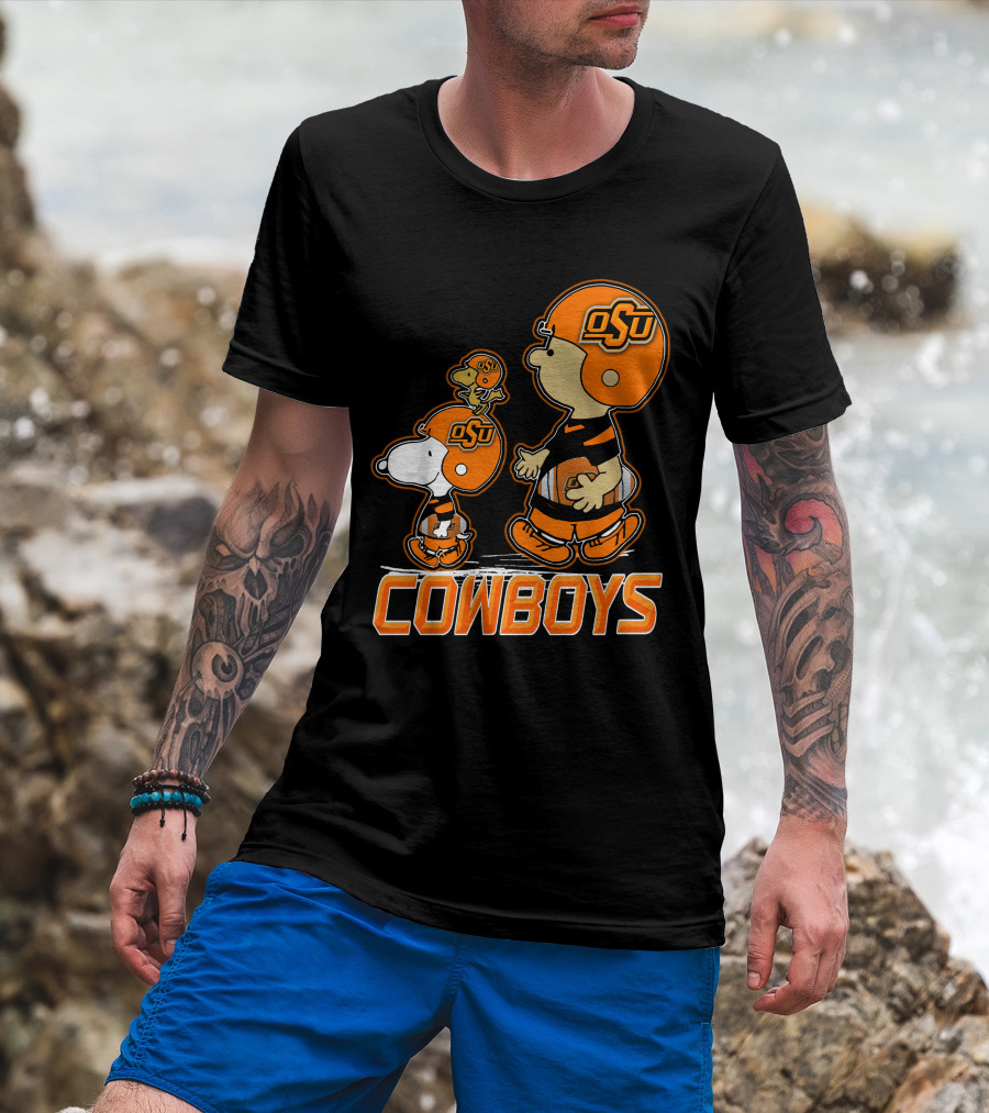 Snpfootball Oklahoma State Osu Cowboys Peanuts Characters Football Helmets T-Shirt