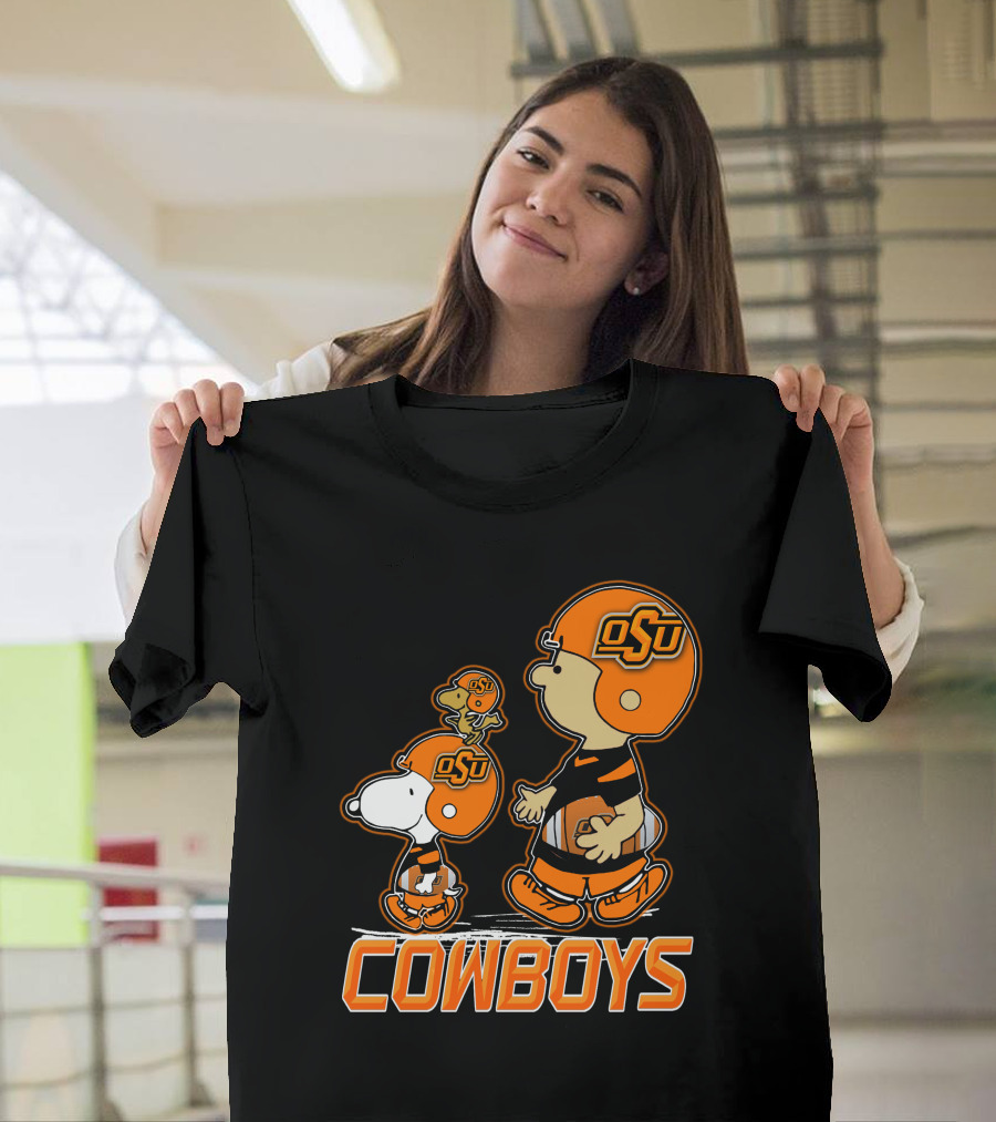 Snpfootball Oklahoma State Osu Cowboys Peanuts Characters Football Helmets T-Shirt