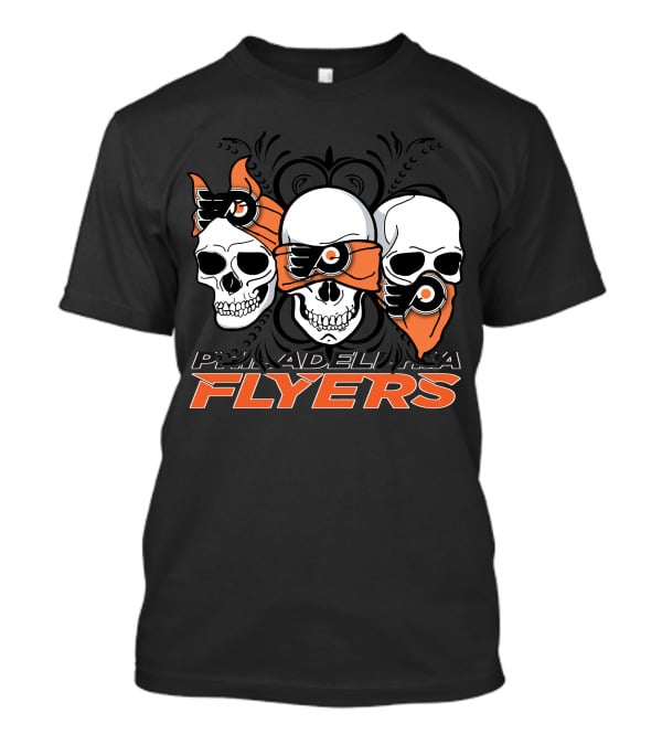 Philadelphia Flyers Three Skull Bandana Motif T-Shirt