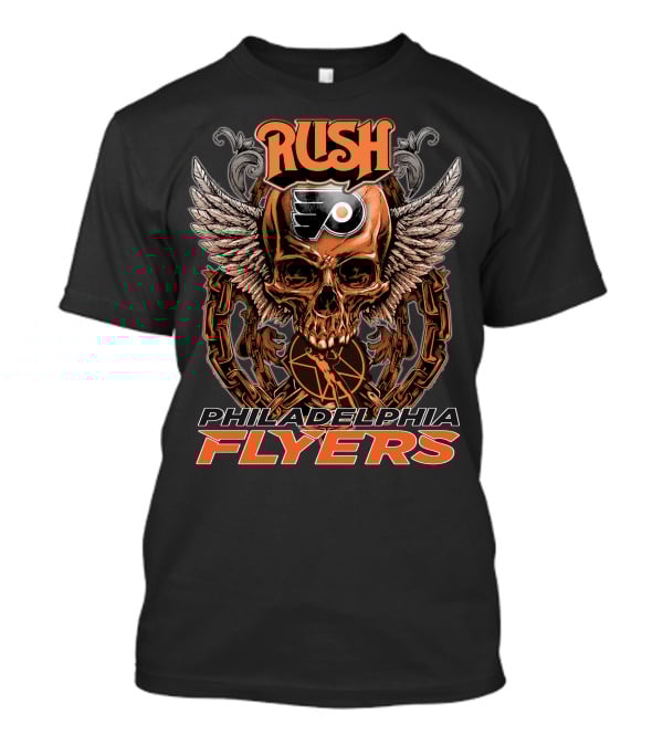 Rush Philadelphia Flyers Skull Wings Chain Hockey T-Shirt