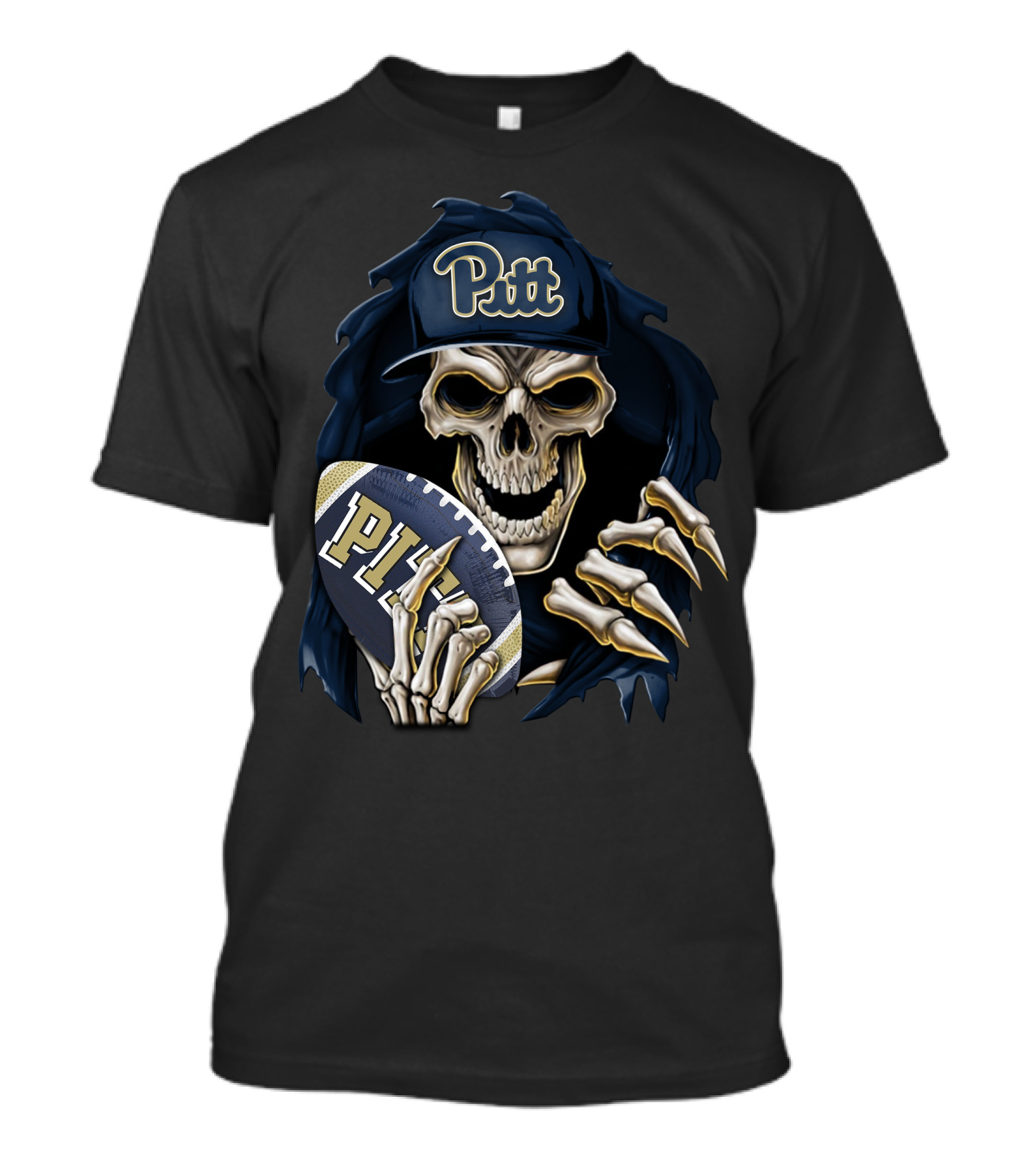 Pitt Panthers Skull Holding Football T-Shirt
