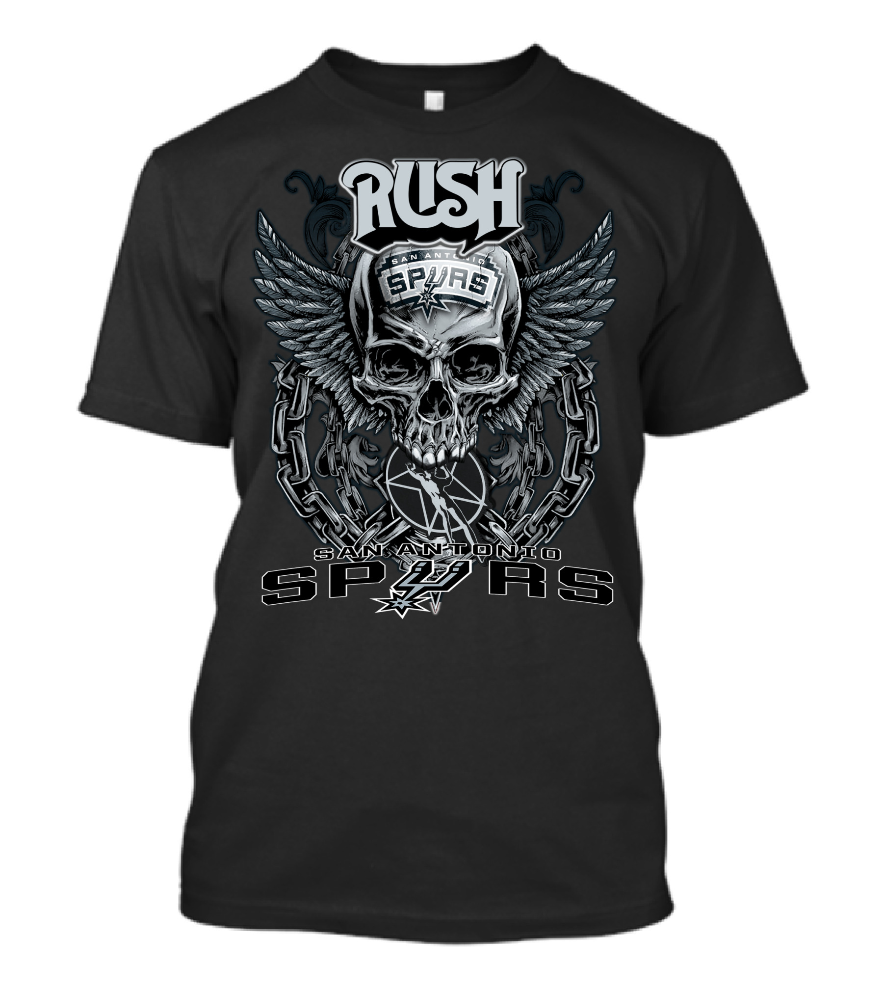 Rush San Antonio Spurs Skull Wings Chains Basketball T-Shirt