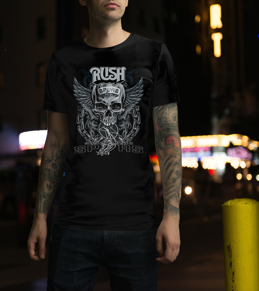 Rush San Antonio Spurs Skull Wings Chains Basketball T-Shirt