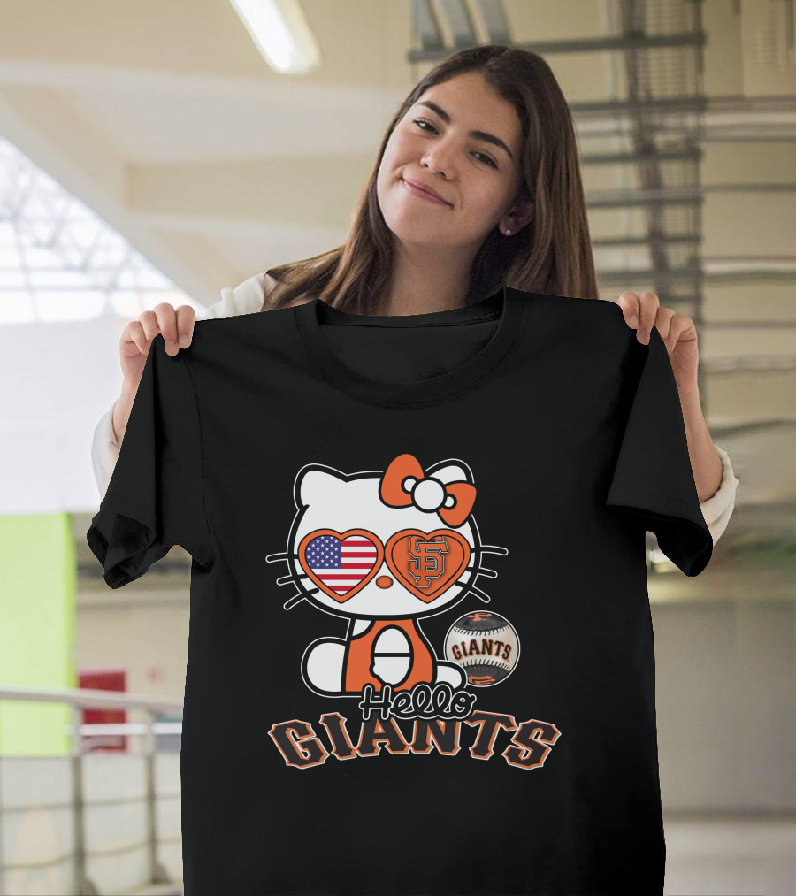 Hello Kitty San Francisco Giants American Flag Baseball T-Shirt