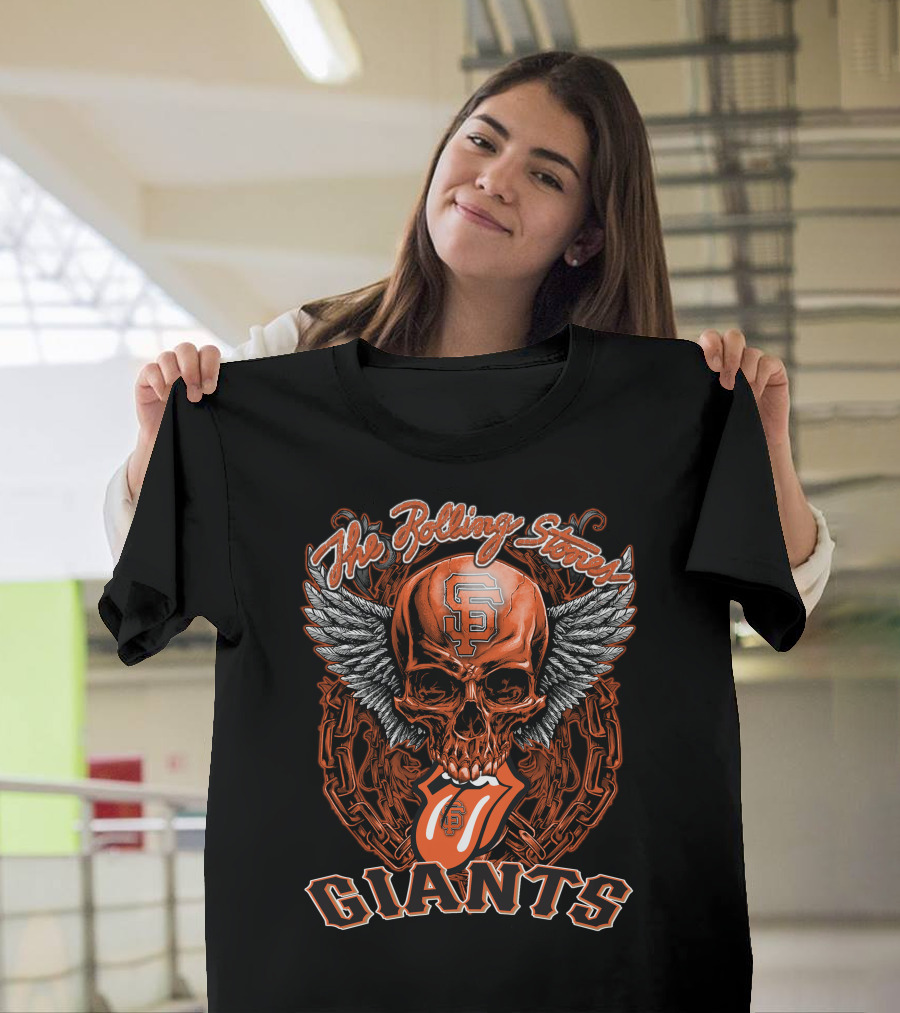 The Rolling Stones San Francisco Giants Skull And Tongue Logo With Wings And Chains T-Shirt