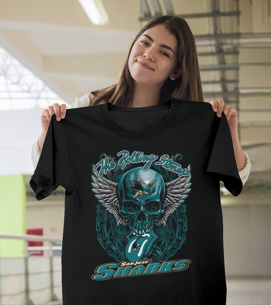 The Rolling Stones San Jose Sharks Skull Wings Logo Collaboration T-Shirt