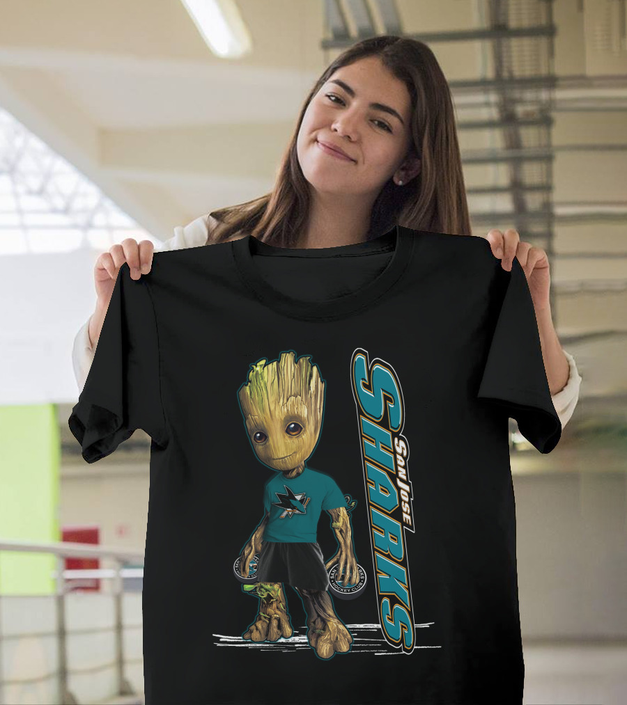Groot San Jose Sharks Fan Character With Hockey Pucks T-Shirt