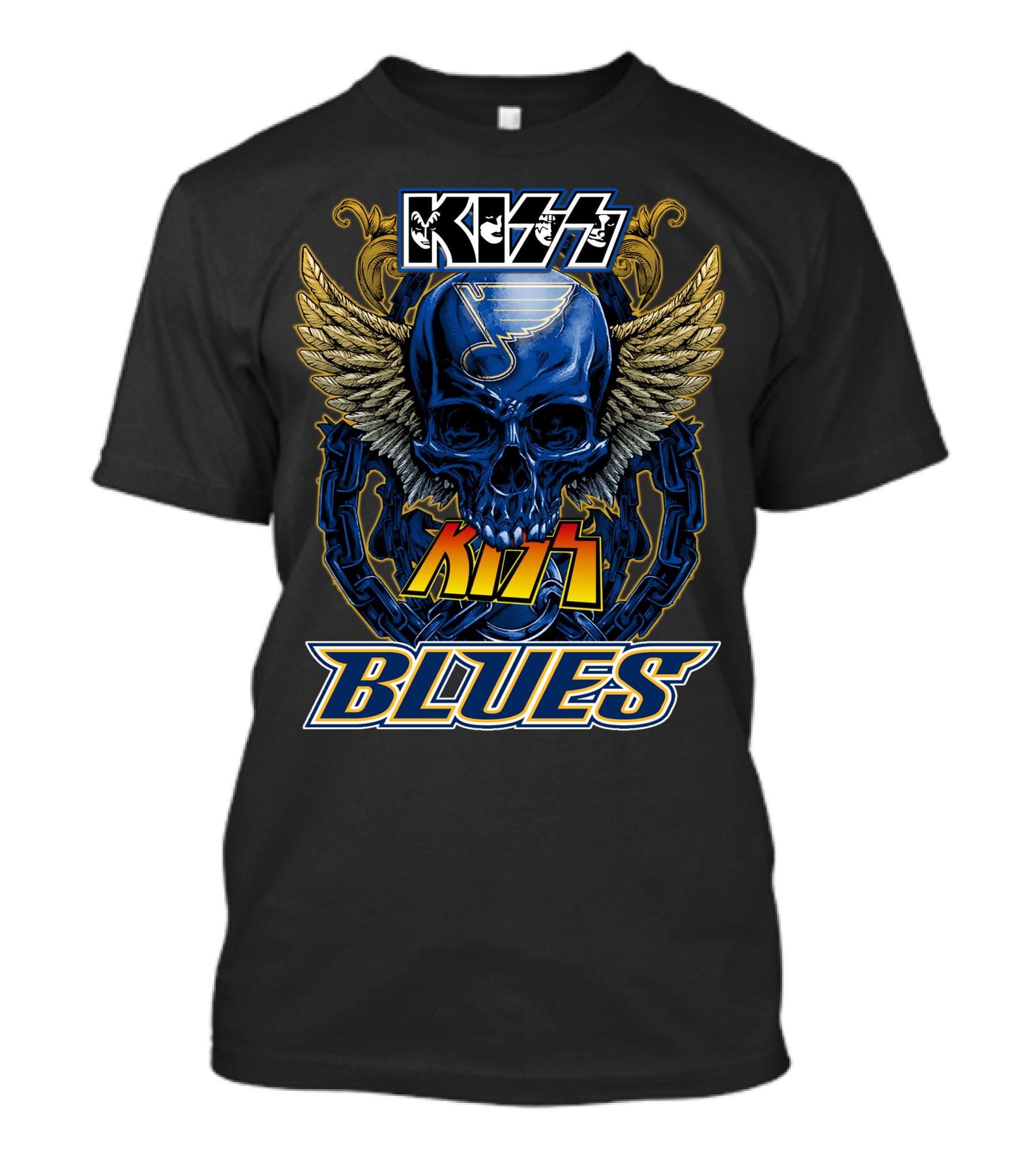 Kiss St. Louis Blues Skull With Wings And Chains T-Shirt