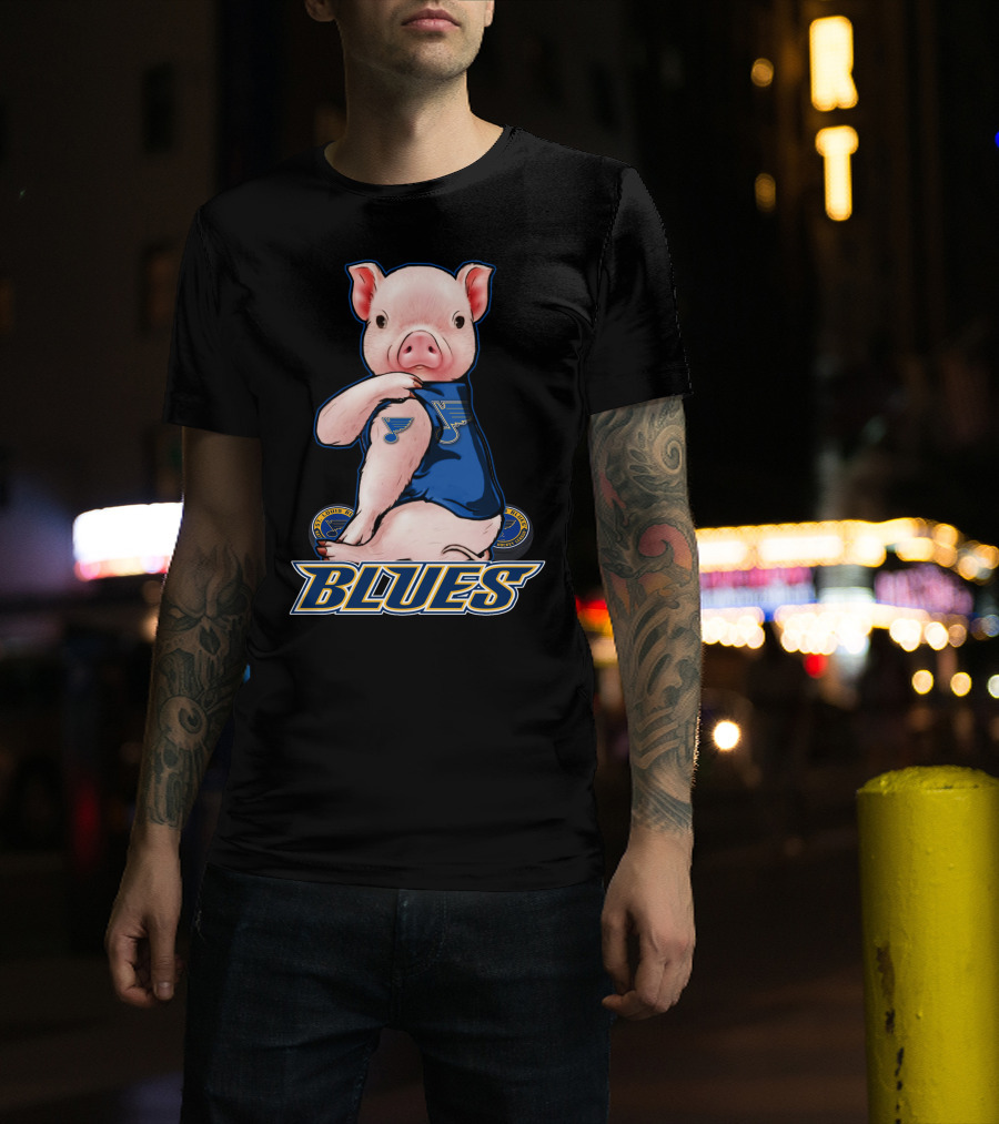 Pig Wearing St. Louis Blues Logo T-Shirt