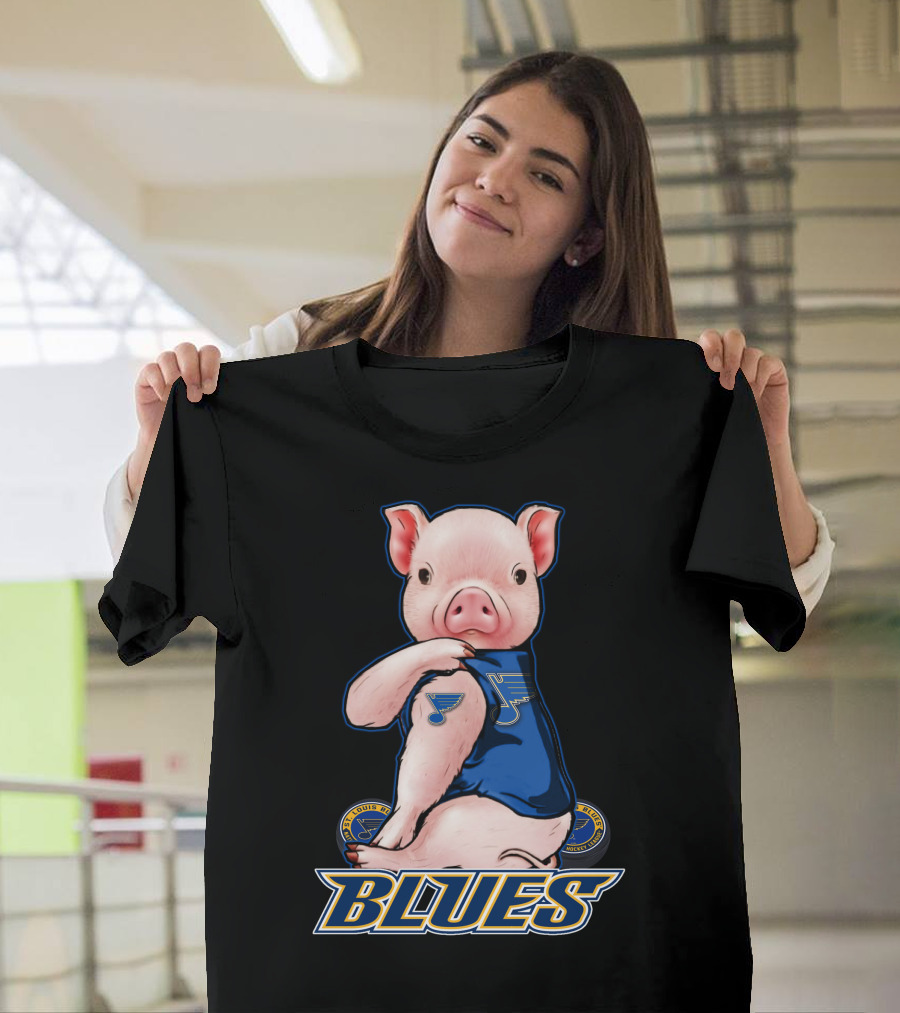 Pig Wearing St. Louis Blues Logo T-Shirt