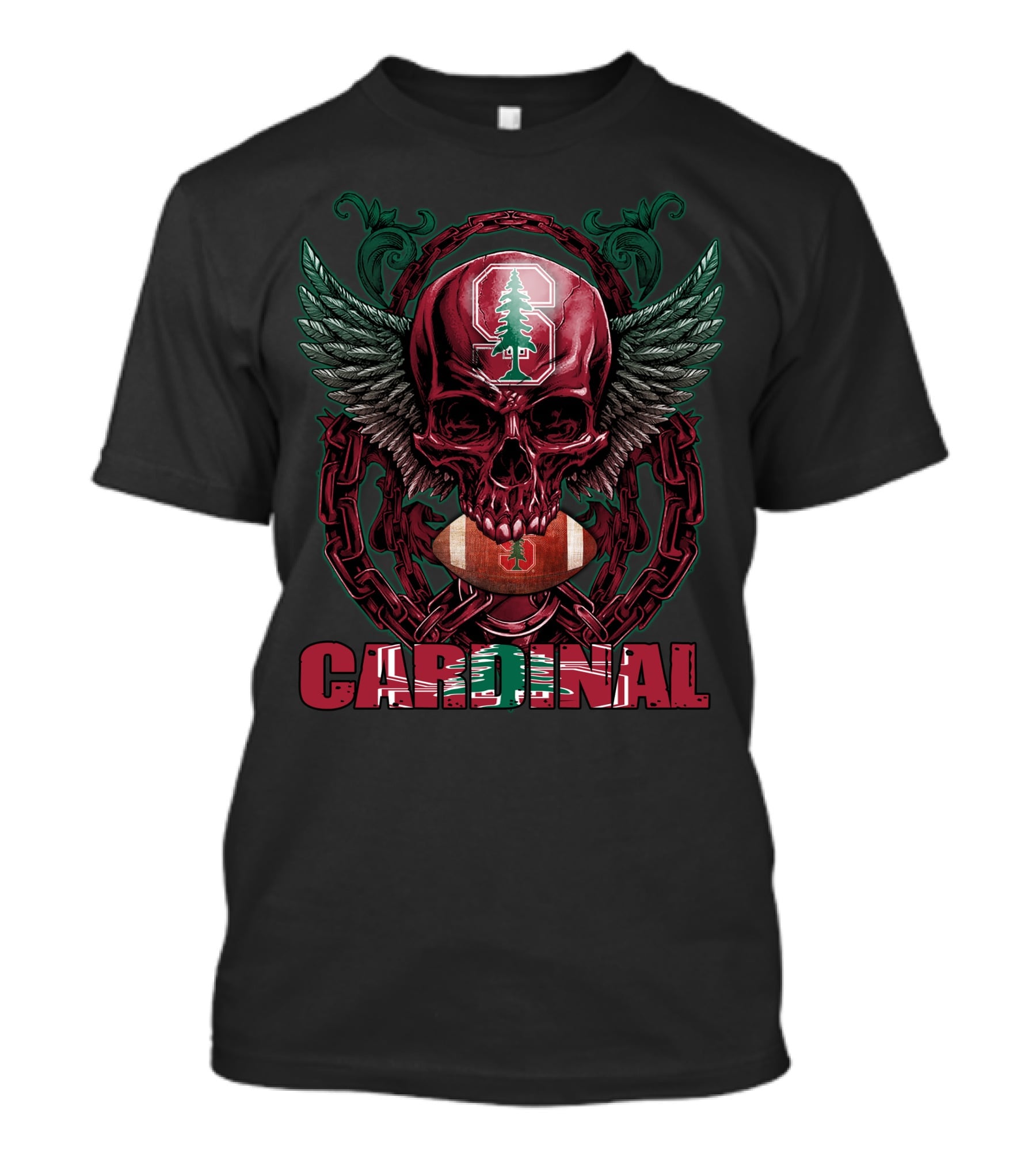 Cardinal Skull With Stanford Football And Wings T-Shirt