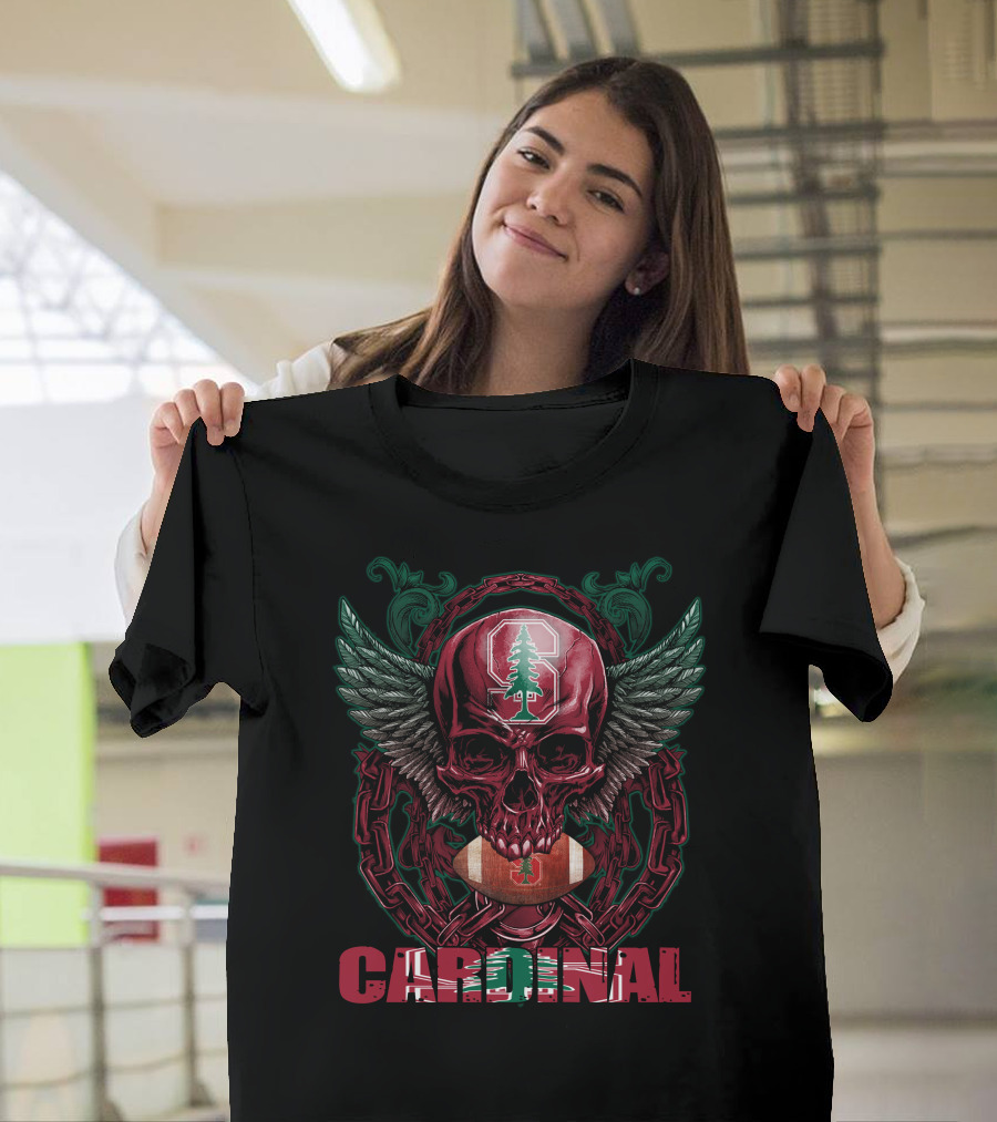 Cardinal Skull With Stanford Football And Wings T-Shirt
