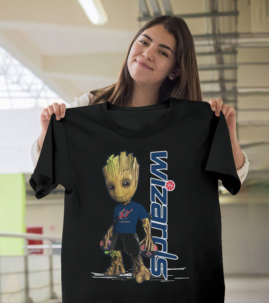 Groot Wearing Washington Wizards Jersey with Basketball Sneakers T-Shirt