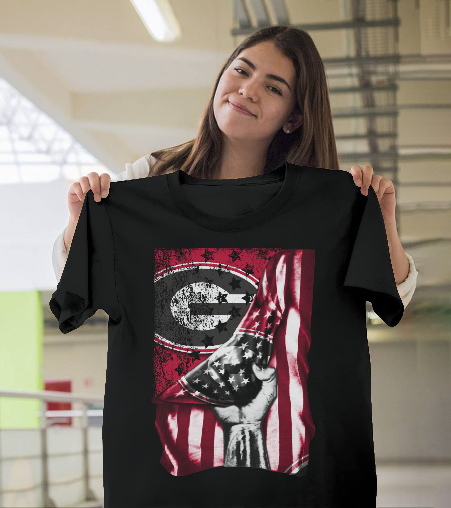 Georgia Bulldogs American Flag Hand T-Shirt