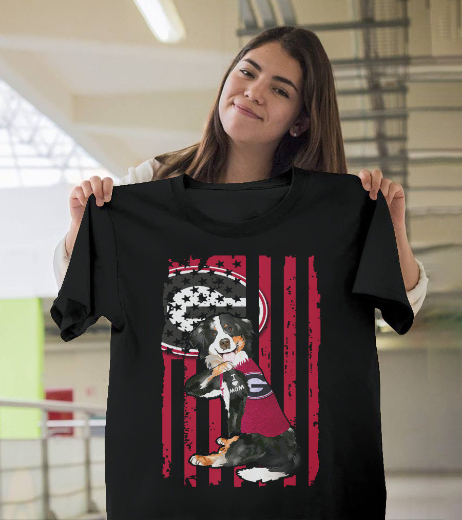Border Collie I Mom Georgia Bulldogs Stripes T-Shirt