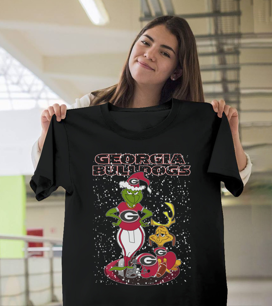 Georgia Bulldogs Grinch Santa Christmas Football T-Shirt