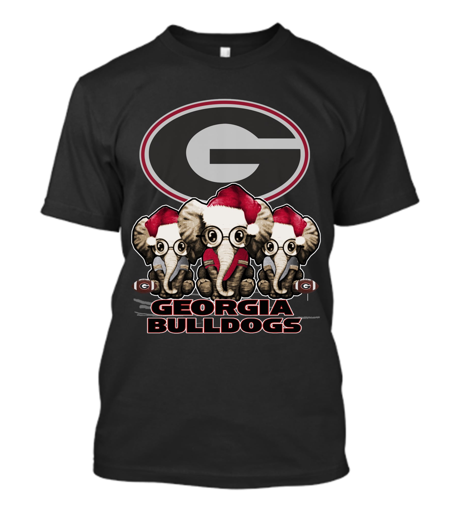 Georgia Bulldogs Elephants Santa Hats Xmas T-Shirt
