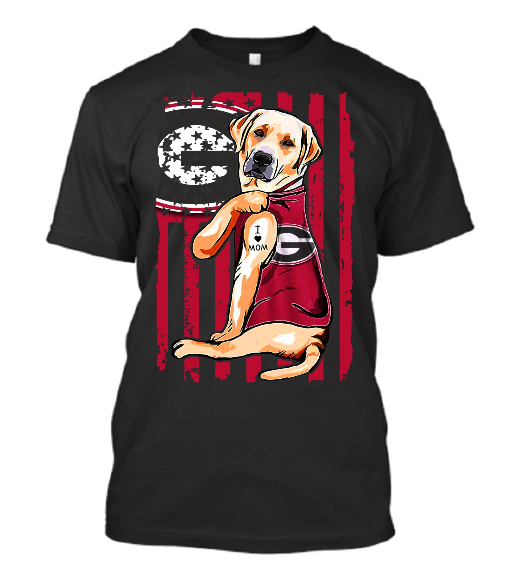 Labrador Retriever Wearing Georgia Bulldogs Vest With I Love Mom Patch T-Shirt