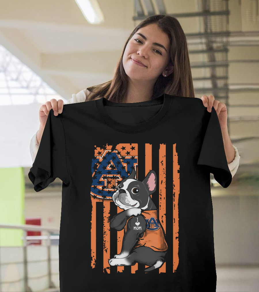 Boston Terrier Auburn Tigers I Love Mom Paw Prints T-Shirt