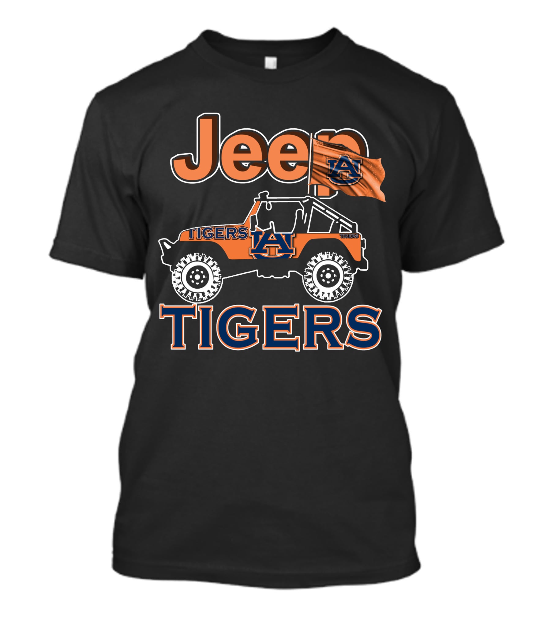 Jeep Auburn Tigers Logo With Orange Jeep And Flag T-Shirt