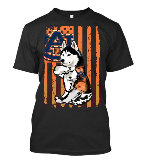 Auburn Tigers Siberian Husky Mom American Flag T-Shirt