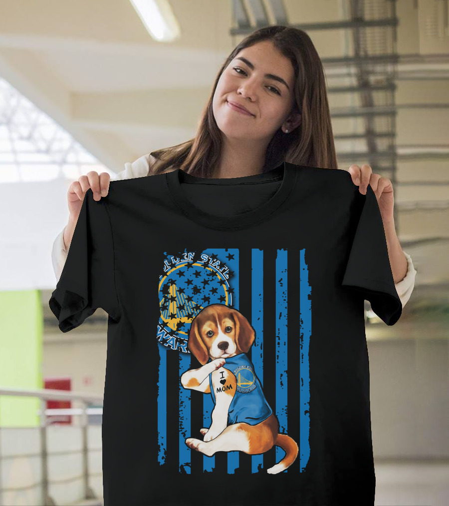 Beagle I Love Mom Golden State Warriors Basketball Puppy T-Shirt