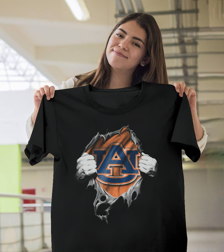 Torn Auburn Tigers Au Logo With Ripped Hands Reveal T-Shirt