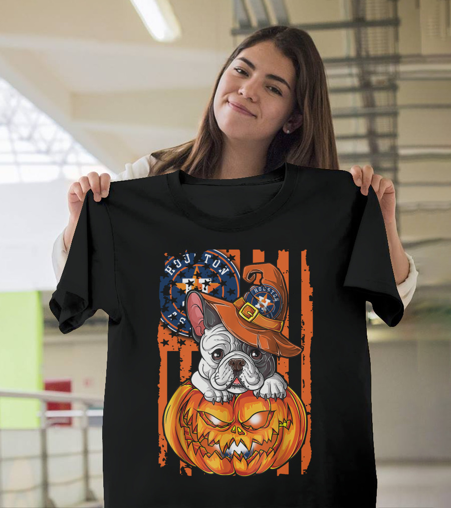 Houston Astros Halloween Bulldog Pumpkin Fan T-Shirt