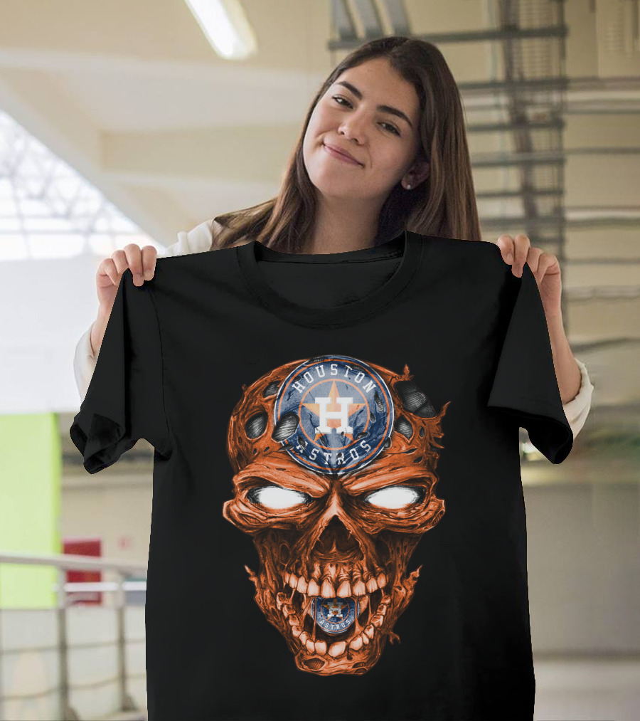 Houston Astros Skull Logo Grinning Baseball Fan T-Shirt