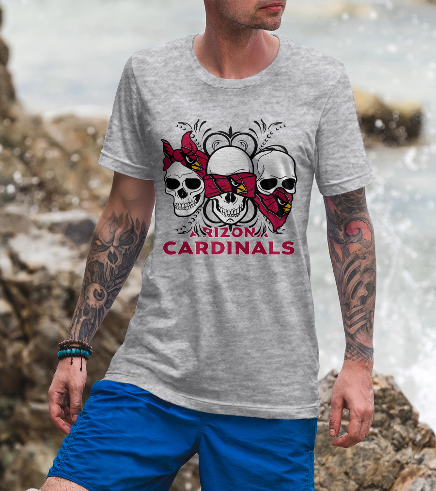 Arizona Cardinals Three Skulls Bandana T-Shirt