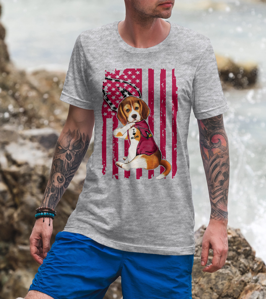 Beagle With Arizona Cardinals Tattoo And American Flag Background T-Shirt
