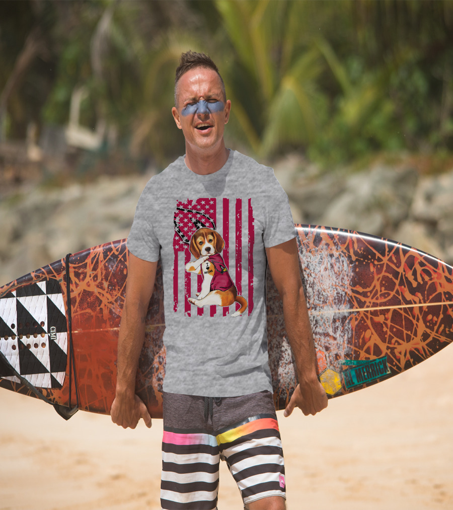 Beagle With Arizona Cardinals Tattoo And American Flag Background T-Shirt