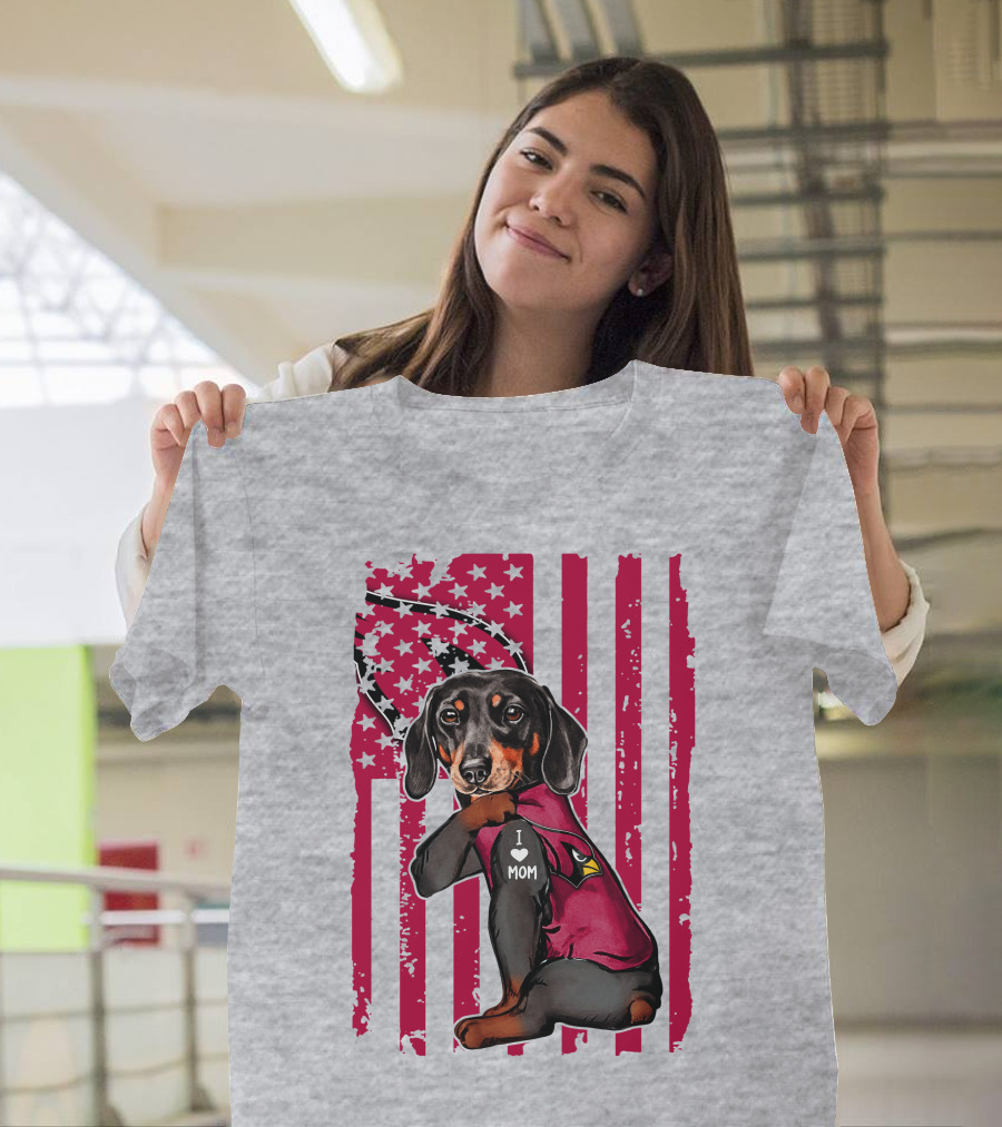 Arizona Cardinals Dachshund I Love Mom USA Flag T-Shirt