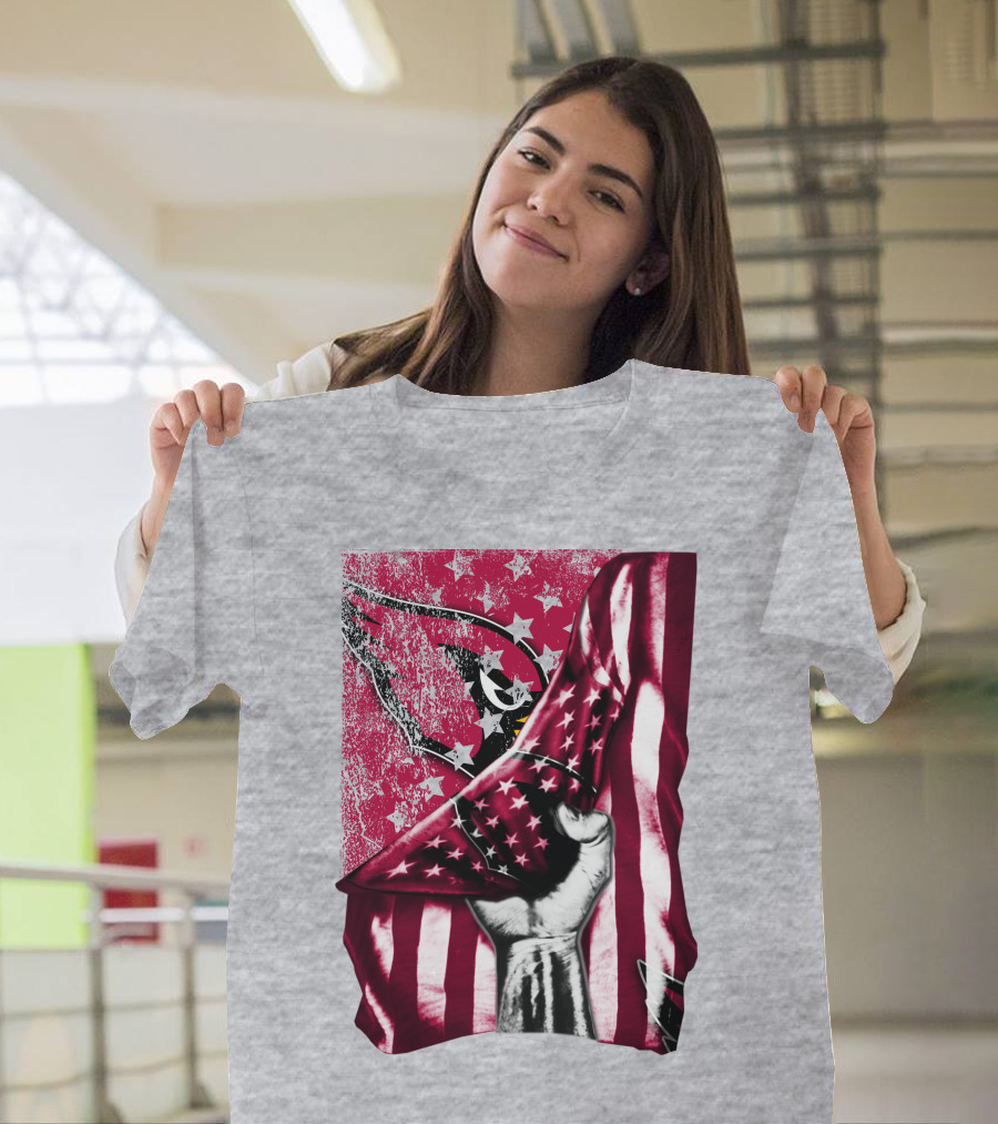 Arizona Cardinals Hand Holding American Flag With Cardinal Logo Stars T-Shirt