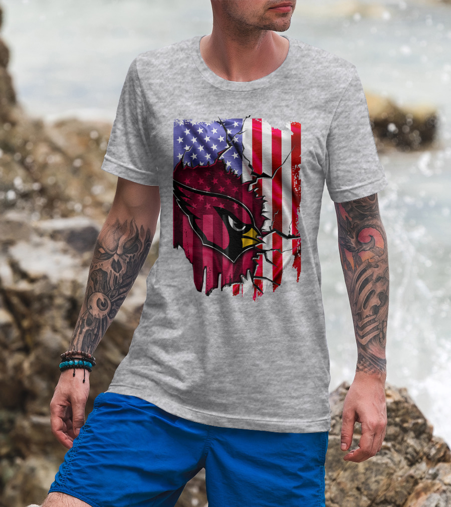 USA Flag With Arizona Cardinals T-Shirt
