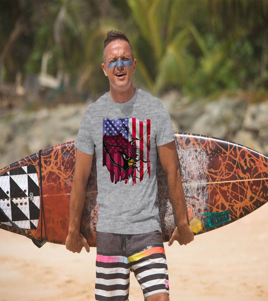 USA Flag With Arizona Cardinals T-Shirt