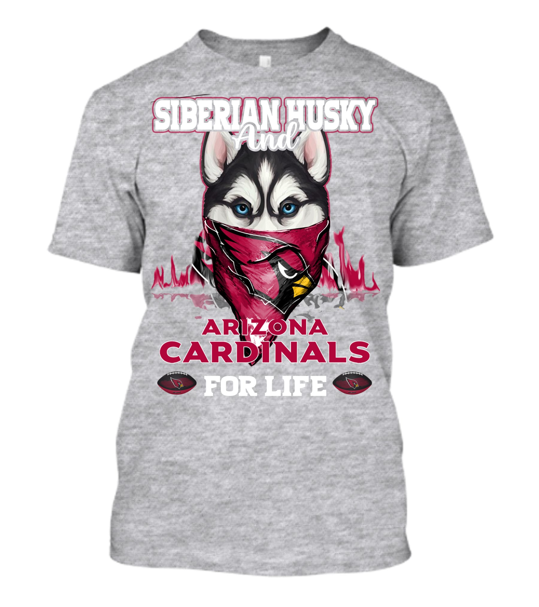 Siberian Husky And Arizona Cardinals For Life T-Shirt
