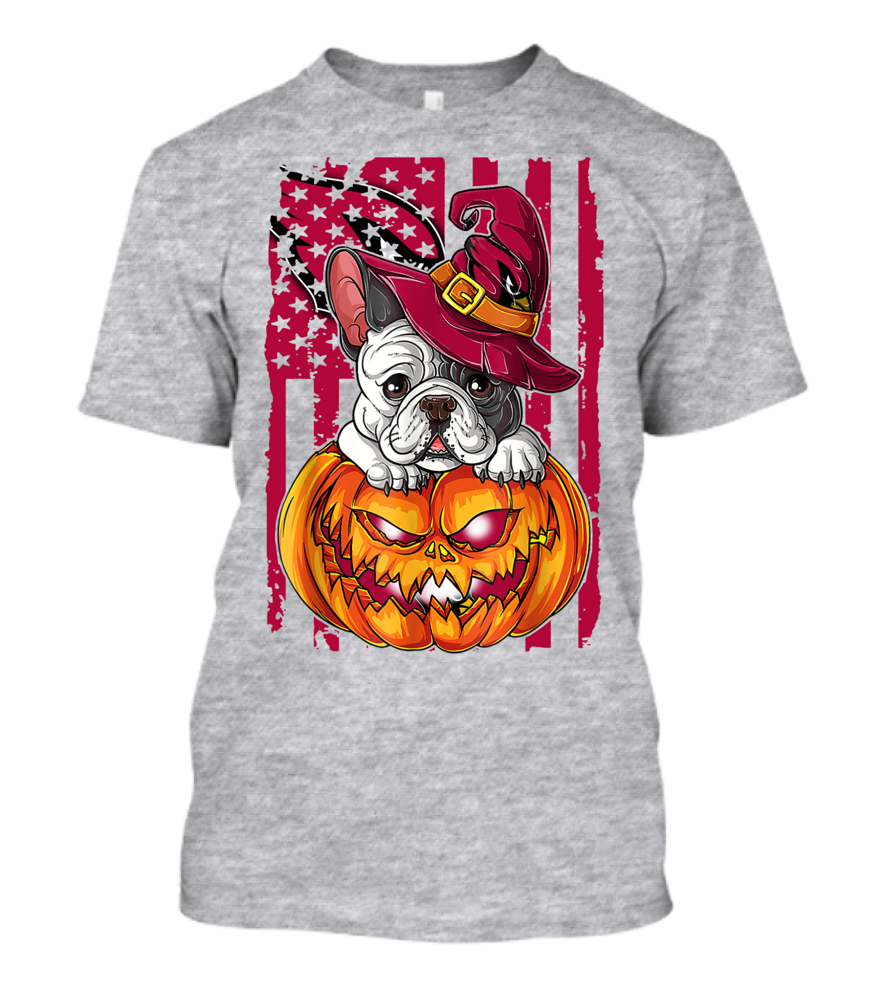 Hlw Bulldog Witch Hat Pumpkin Stars Stripes T-Shirt