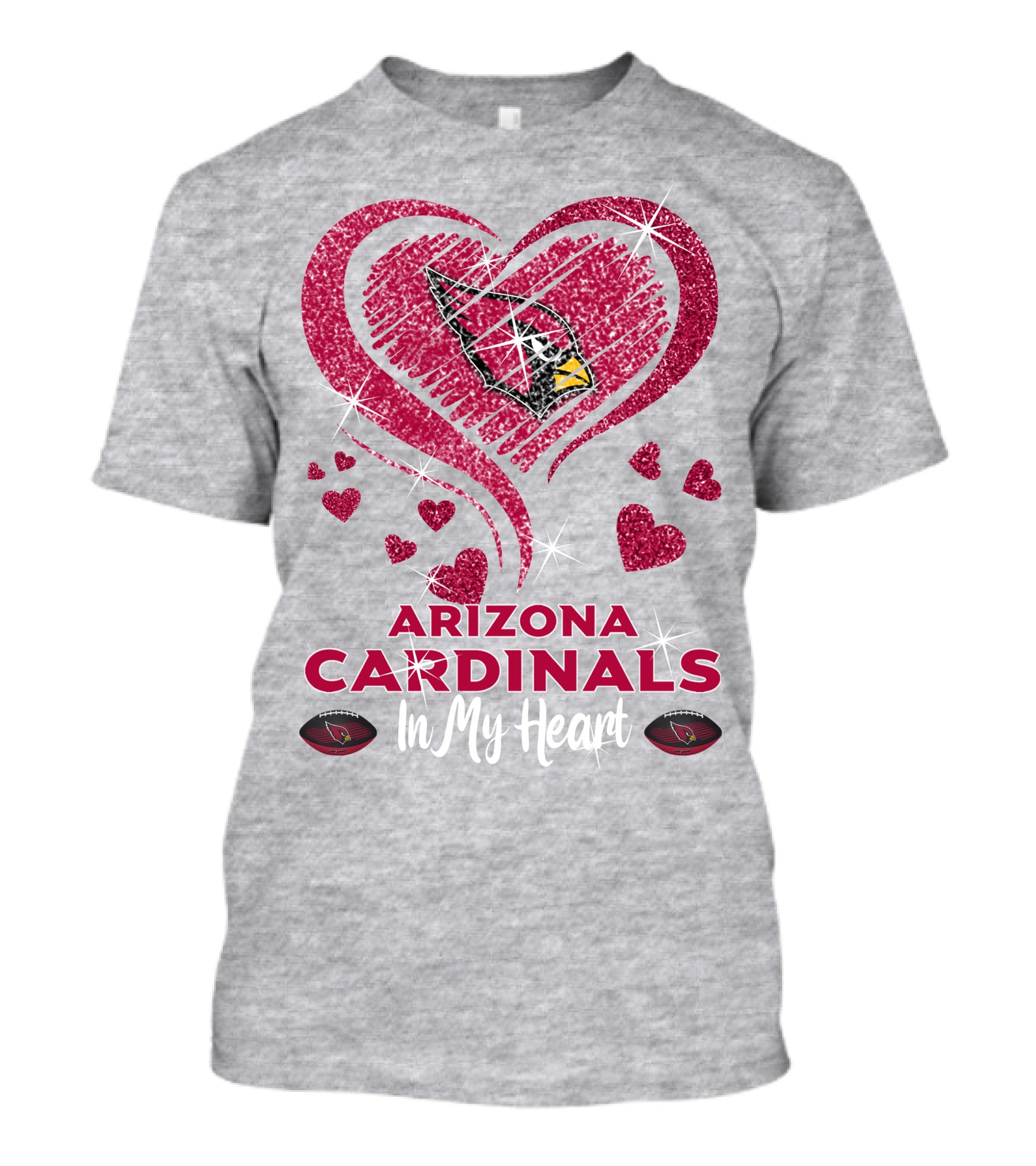 Arizona Cardinals In My Heart Sparkling Logo And Hearts T-Shirt