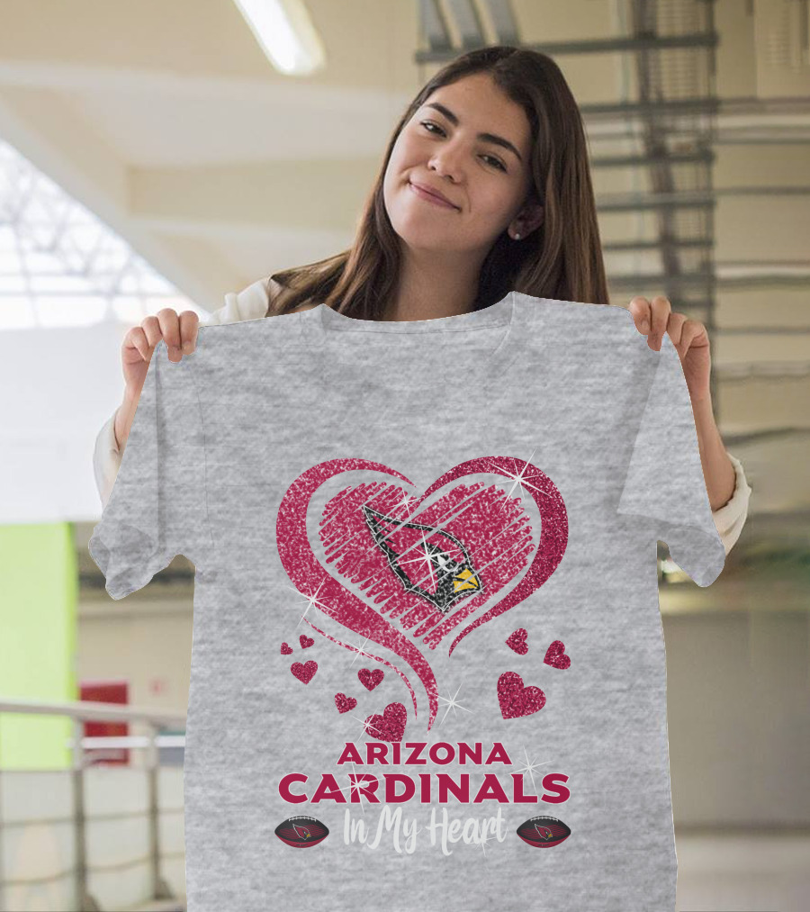 Arizona Cardinals In My Heart Sparkling Logo And Hearts T-Shirt