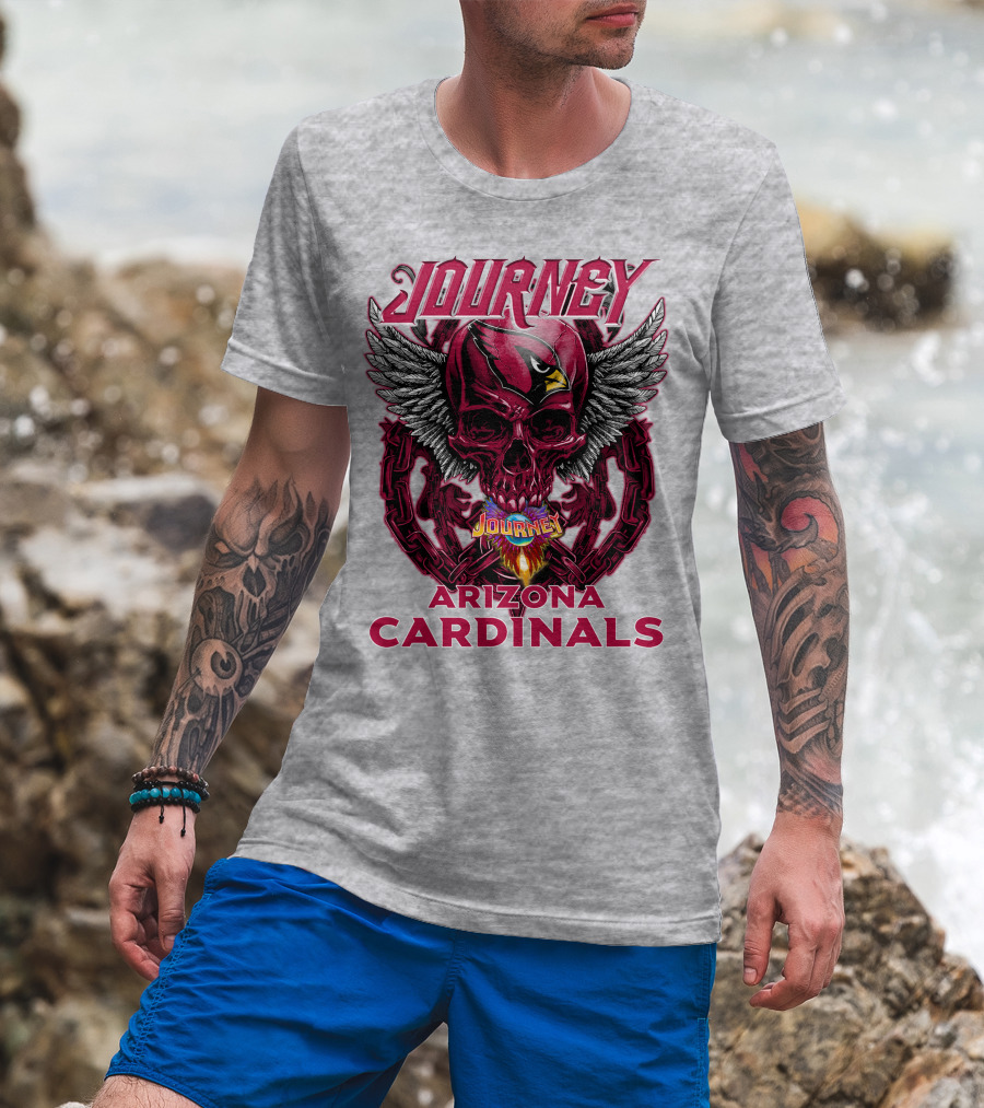 Journey Arizona Cardinals Skull Wings Flame T-Shirt